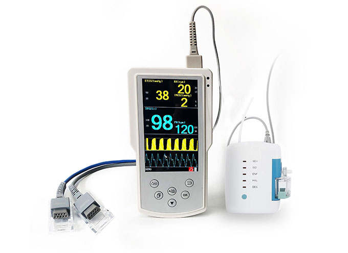 Etco2 anesthesia agent analyzer used to measure EtCO2, FiCO2, RR, EtN2O, FiN2O, EtAA, FiAA.